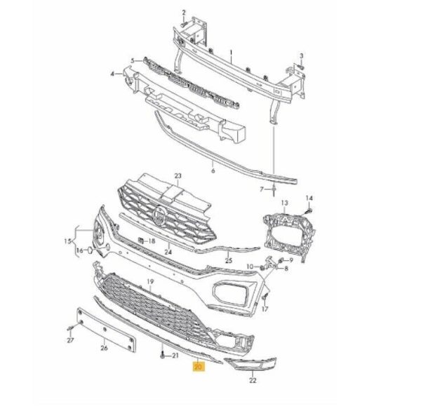 NEW GENUINE VW T-ROC 17- FRONT BUMPER CENTER LOWER KATANA SILVER COVER BAR 2GA807531A2UC - Image 2