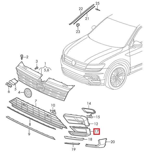 NEW GENUINE VOLKSWAGEN VW TIGUAN R-LINE FRONT BUMPER LOWER GRILL LEFT N/S 5NA853665E041 - Image 2