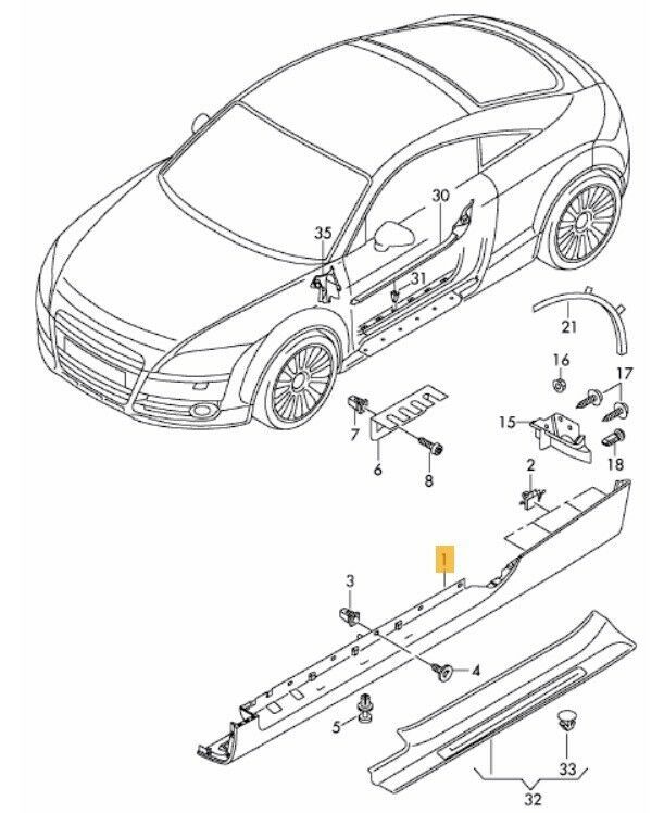 NEW GENUINE AUDI TT TTS 07-14 LOWER SIDE SKIRT TRIM PRIMED LEFT 8J0853855BGRU - Image 2