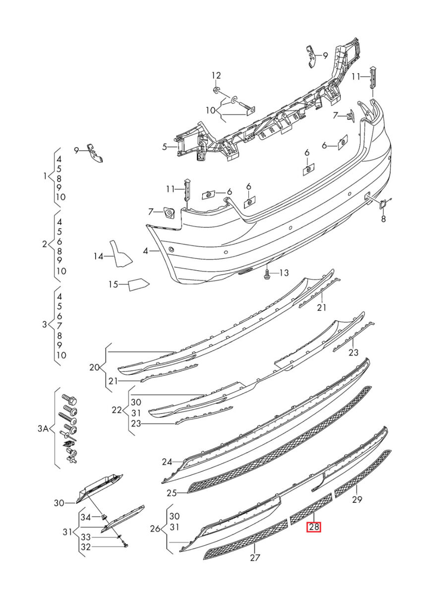 NEW GENUINE AUDI A3 13-17 S-LINE REAR CENTER LOWER GRILLE TRIM 8V3807833 - Image 2