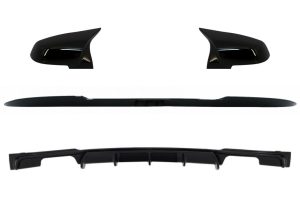 Trunk Boot Lip Spoiler with Rear Bumper Spoiler Valance Diffuser Double Outlet and Mirror Covers suitable for BMW 3 Series F30 (2011-2019) M4 CSL Performance Design Piano Black