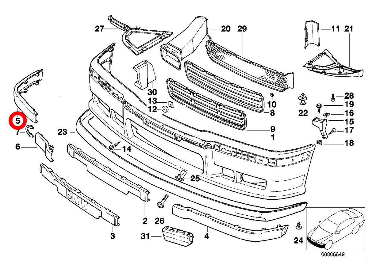 NEW GENUINE BMW 3' E36 90-95 FRONT M TECHNIC BUMPER TRIM MOLDING PANEL RIGHT O/S 51112233780 - Image 2