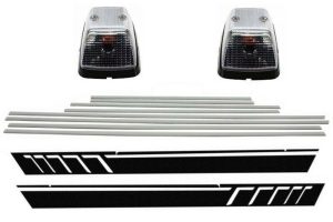 Add On Door Moldings Stripes Brushed Aluminum with Side Decals Sticker Vinyl Black and Turning Lights suitable for Mercedes G-Class W463 (1989-2015)