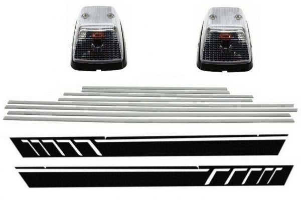 Add On Door Moldings Stripes Brushed Aluminum with Side Decals Sticker Vinyl Black and Turning Lights suitable for Mercedes G-Class W463 (1989-2015)