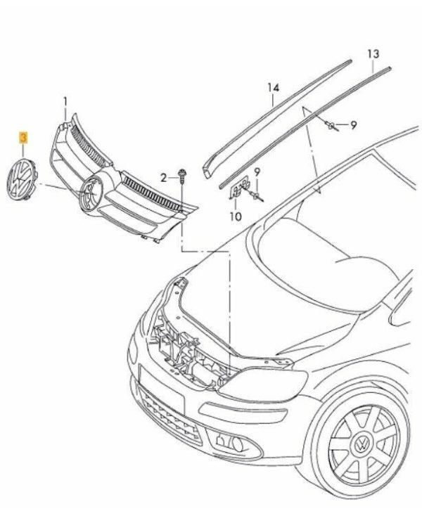 NEW GENUINE VW GOLF PLUS PHAETON PASSAT TOURAN TOUAREG CENTER GRILL LOGO BADGE 3C0853601CFDY - Image 2