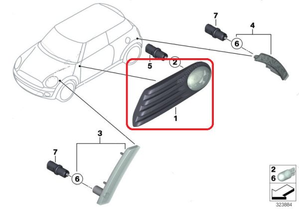 MINI NEW GENUINE R55 R56 R57 SIDE TURN SIGNAL WITH GRILLE YELLOW AMBER LEFT N/S 63132751503 - Image 2