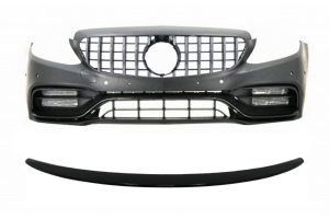 Front Bumper with Grille Chrome and Trunk Boot Spoiler Piano Black suitable for Mercedes C-Class C205 (2014-2018) C63 Design