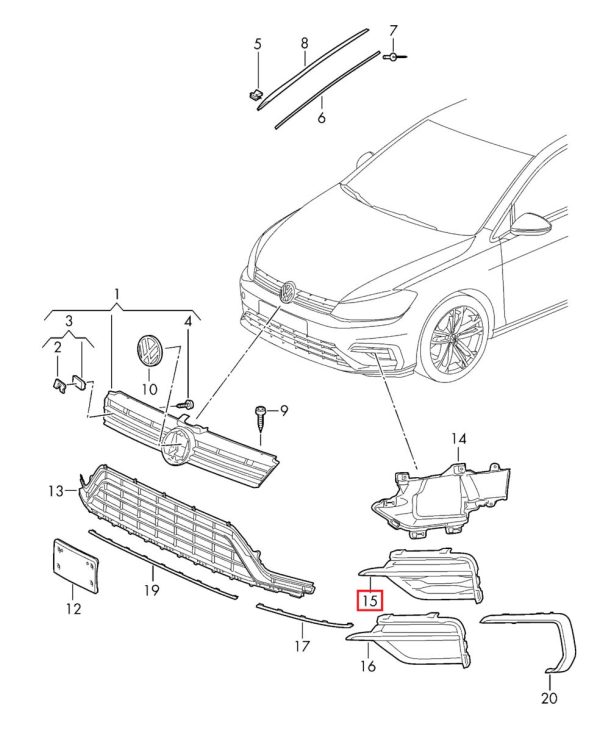 NEW GENUINE VOLKSWAGEN VW GOLF MK7 R LINE FRONT LOWER BUMPER GRILL LEFT N/S 5G0854661GRYP - Image 2