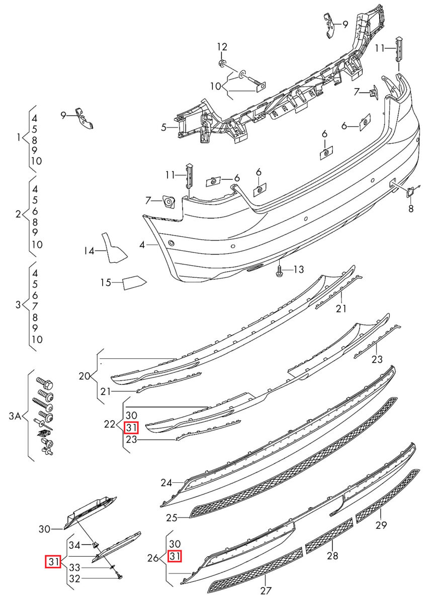 NEW GENUINE AUDI A3 8V S-LINE REAR BUMPER PLATINUM GREY SPOILER COVER 8V3807397A1RR - Image 2