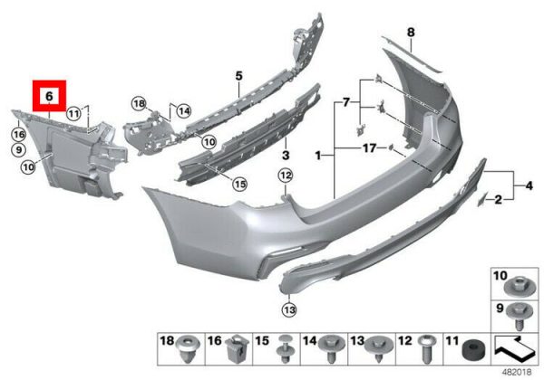 BMW NEW GENUINE 5 SER G30 F90 M PERFORMANCE REAR N/S LEFT BUMPER BRACKET MOUNT 51128066721 - Image 2