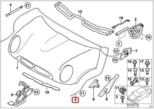 NEW GENUINE MINI R50 R53 (SINCE 02/06) HOOD BOWDEN CABLES 51237112440 - Image 2