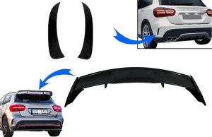 Trunk Boot Lid Spoiler with Rear Bumper Flaps Side Fins Flics suitable for Mercedes GLA X156 GLA45 (2014-2019)