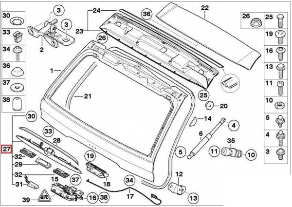 Genuine BMW X5 E53 Trunk lid handle grip. With key button and license plate lighting - Image 3