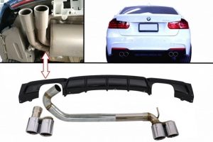 Rear Bumper Spoiler Valance Diffuser with Twin Double Exhaust Systems Muffler Tips M3 M Performance Design suitable for BMW 3 Series F30 F31 (2011+) Limo Touring