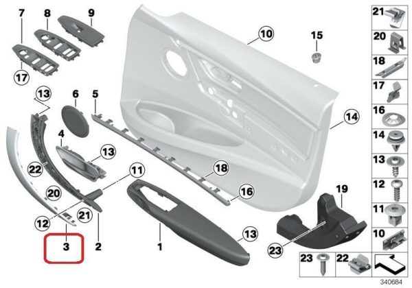 BMW NEW OEM F30 F31 F34 F36 FRONT RIGHT DOOR TRIM PULL HANDLE BRUSHED ALUMINIUM 51417260082 - Image 2