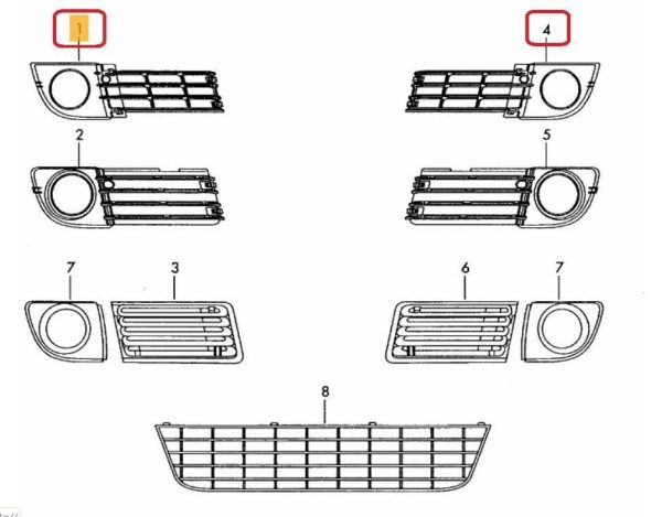 NEW GENUINE AUDI A6 C5 02-05 4 CYLINDER FRONT BUMPER BLACK FOG LIGHT GRILLE SET - Image 2