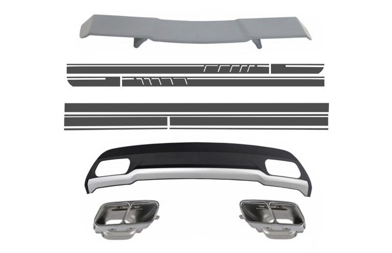 Air Diffuser with Exhaust Tips Spoiler and Stickers for MERCEDES A-Class W176 (2012-2018) Sport Pack