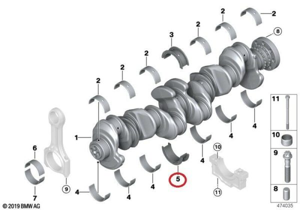 NEW GENUINE BMW CRANKSHAFT GUIDE BEARING SHELL BLUE 55.00MM 11218588662 - Image 2