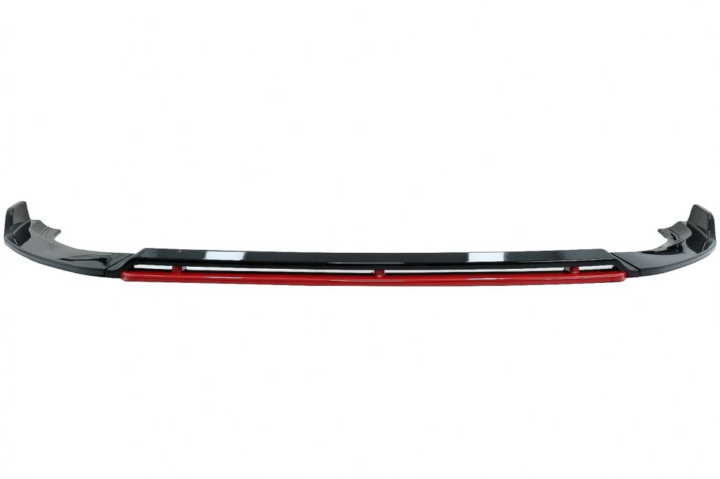 Front Bumper Lip Extension Spoiler with Central Badgeless Grille and Rear Diffuser suitable for VW Golf 7.5 Facelift (2017-2020) Piano Black & Red - Image 5