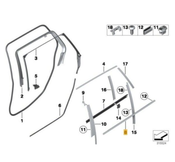 NEW GENUINE BMW 5 SERIES F11 REAR DOOR OUTER CHROME WEATHERSTRIP LEFT N/S 51357208567 - Image 2