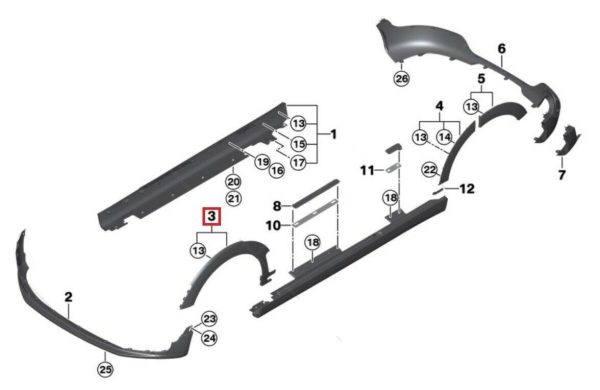 NEW GENUINE MINI F54 CLUBMAN FRONT WHEEL ARCH WITH PARK ASSISTANT HOLES LEFT N/S 51779881387 - Image 2