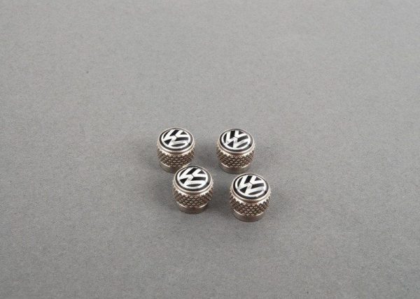 NEW GENUINE VOLKSWAGEN NICKEL PLATED WHEEL TIRE ALUMINIUM VALVE CAP SET 4PCS 000071215
