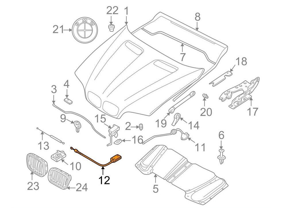 BMW NEW GENUINE 5X SERIES E53 ENGINE HOOD LATCH RELEASE BOWDEN CABLE 51238408134 - Image 2