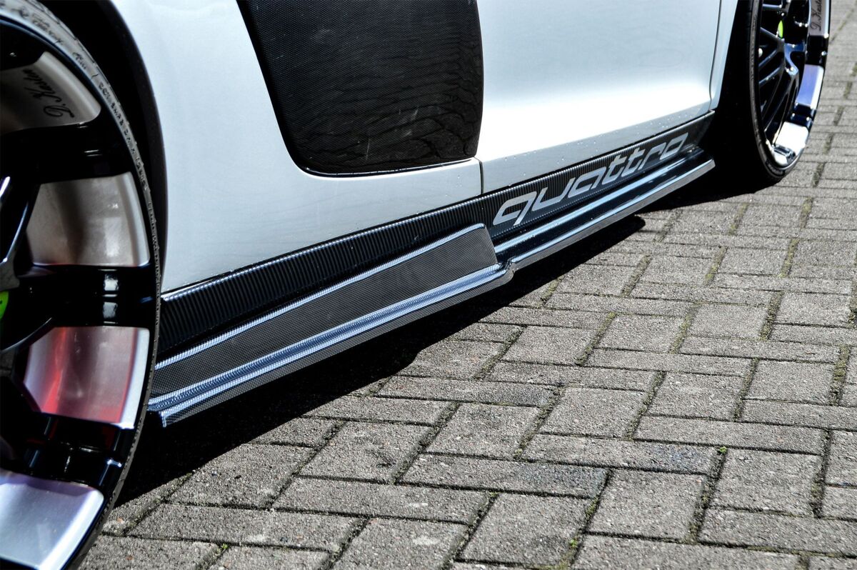 Black Gloss Performance Side skirts addons / Blades / diffusers / sill covers with Wing For Audi R8 42 2006-2015 - Image 4
