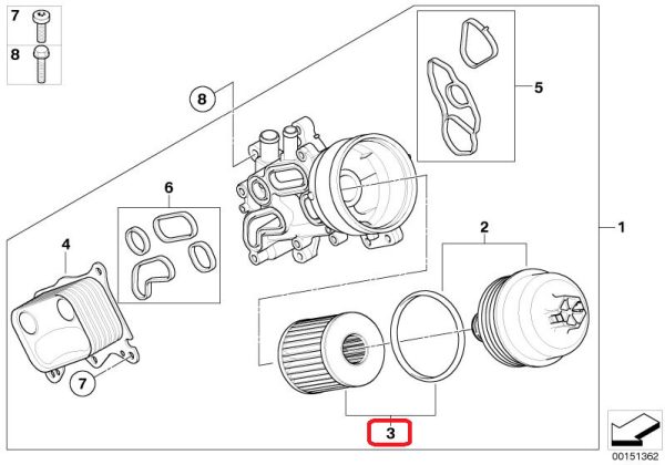MINI NEW GENUINE R55 R56 R57 R58 R59 R60 R61 SET OIL FILTER ELEMENT WITH O RING 11427622446 - Image 2