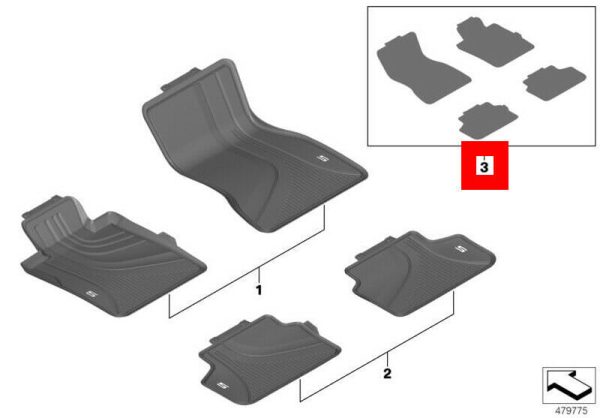 NEW GENUINE BMW 5 SER G30 G31 F90 M5 ALL WEATHER RUBBER FLOOR MATS LHD SET 51472414218+51472414219 - Image 2