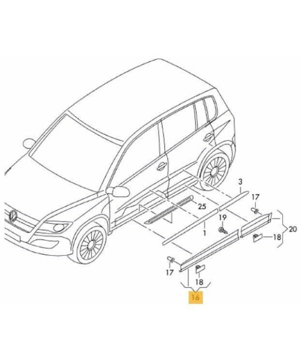 NEW GENUINE VW TIGUAN 2007-2016 FRONT DOOR SATIN BLACK COVER TRIM LEFT N/S 5N0854939A9B9 - Image 2