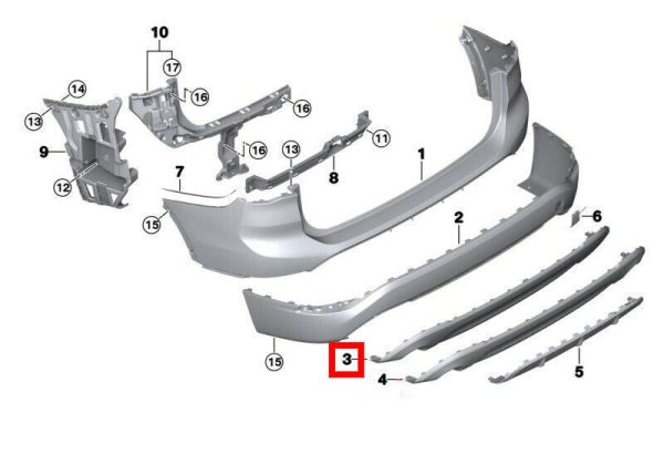 NEW GENUINE BMW X1 F48 REAR BUMPER TRIM SINGLE EXHAUST 51127332323 - Image 2