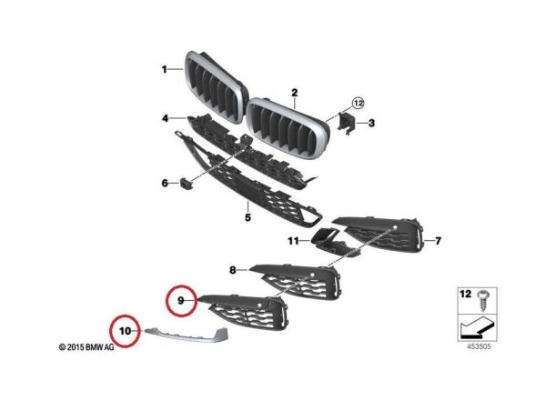 BMW NEW GENUINE X6 F16 M50D FRONT BUMPER GRILLE AND TRIM ON GRILL RIGHT O/S  51118056536+51118069326 - Image 2
