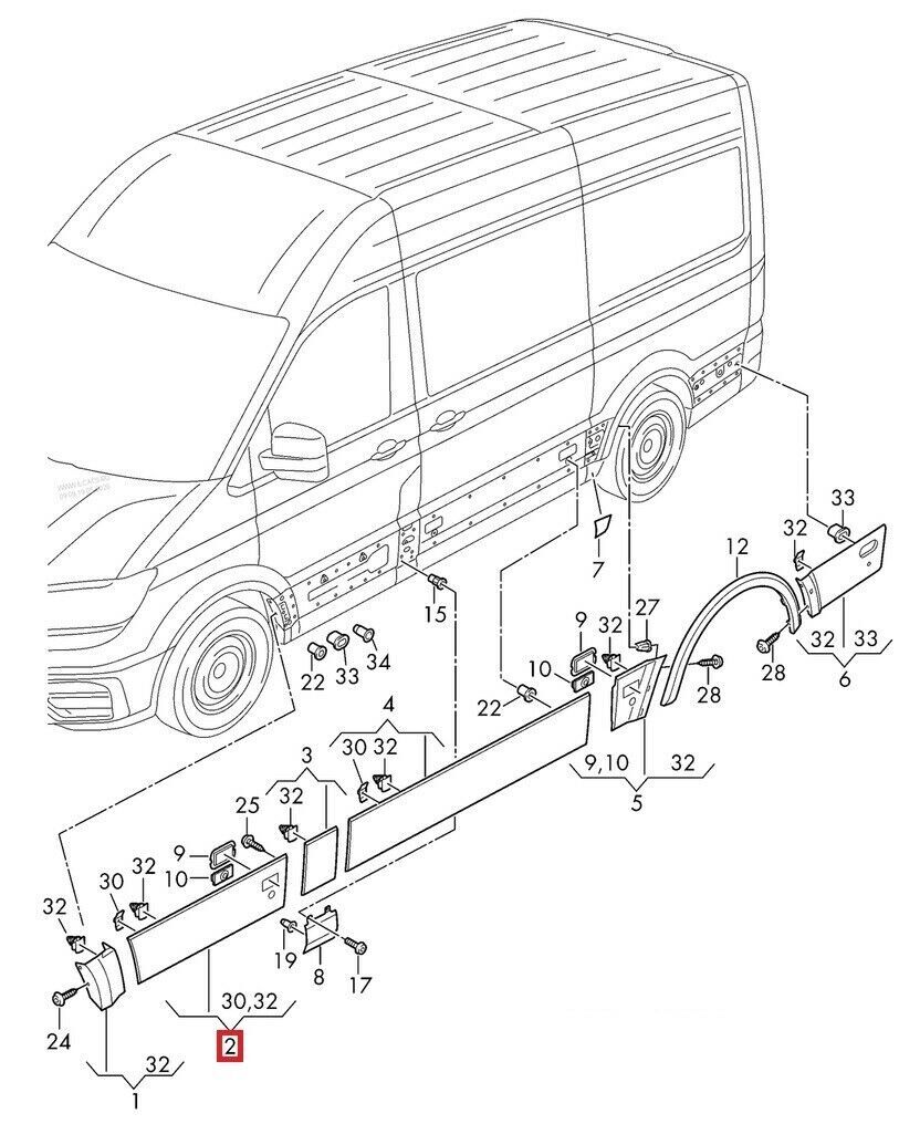 NEW GENUINE VOLKSWAGEN VW CRAFTER FRONT DOOR PROTECTIVE STRIP RIGHT SATIN BLACK 7C0854940D9B9 - Image 2