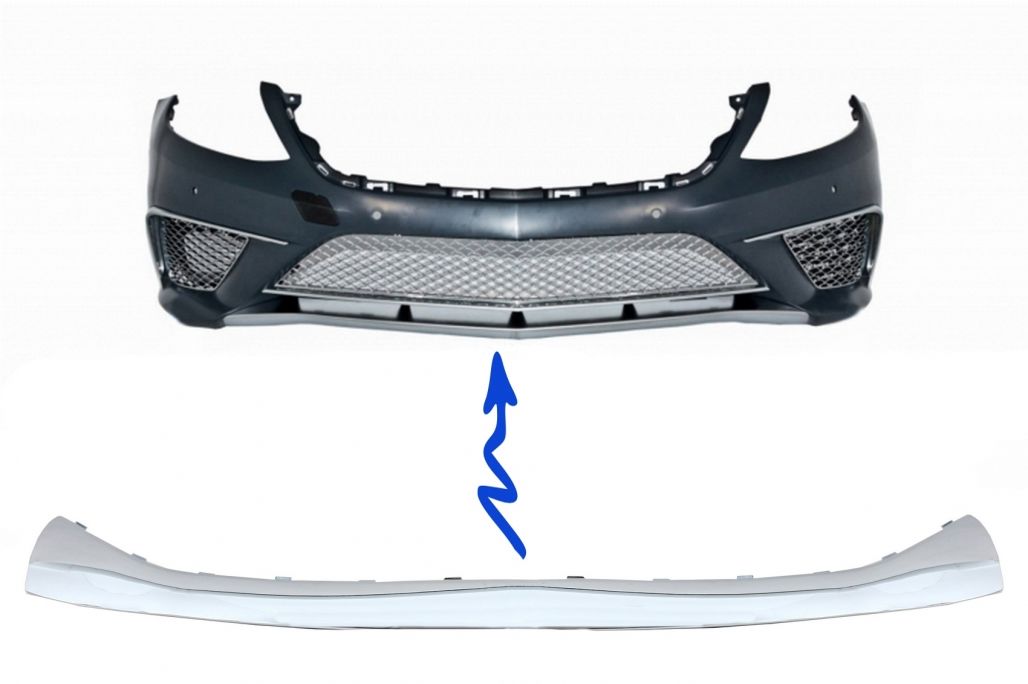 Front Bumper Spoiler Lip Upper Plate Chrome suitable for MERCEDES Benz S-Class W222 (2013-up) S65 Design