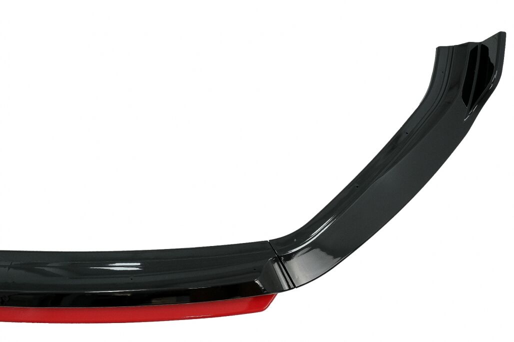 Front Bumper Lip Extension Spoiler with Central Badgeless Grille and Rear Diffuser suitable for VW Golf 7.5 Facelift (2017-2020) Piano Black & Red - Image 9