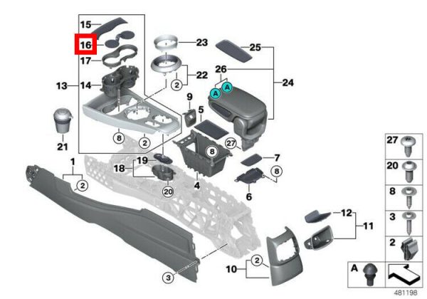 NEW GENUINE MINI CLUBMAN F54 CENTER CONSOLE CUP HOLDER RUBBER INSERT 51169325492 - Image 2