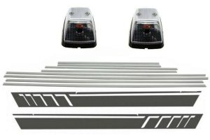 Add On Door Moldings Strips Brushed Aluminum with Side Decals Sticker Vinyl Dark Grey and Turning Lights suitable for MERCEDES G-class W463 (1989-2015)