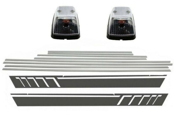 Add On Door Moldings Strips Brushed Aluminum with Side Decals Sticker Vinyl Dark Grey and Turning Lights suitable for MERCEDES G-class W463 (1989-2015)