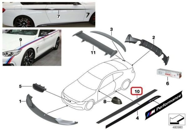 BMW NEW GENUINE 4 SERIES F32 F33 F36 M SPORT ROCKET PANEL MATT BLACK PAIR SET 51192361680 + 51192361679 - Image 2
