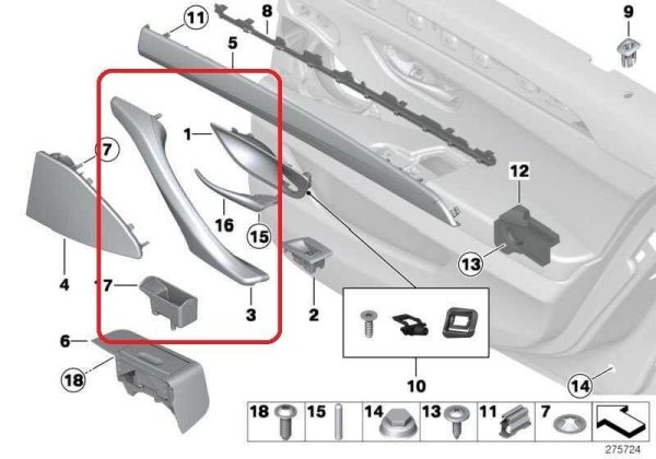 BMW NEW GENUINE F10 F11 FRONT INTERIOR DOOR HANDLE RIGHT O/S BLACK DAKOTA LHD 51417225852 - Image 2