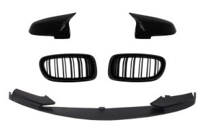 Front Bumper Spoiler Lip with Mirror Covers and Grilles Piano Black suitable for BMW 5 Series F10 F11 Sedan Touring (2015-2017) M-Performance Design