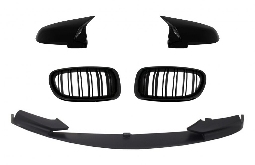 Front Bumper Spoiler Lip with Mirror Covers and Grilles Piano Black suitable for BMW 5 Series F10 F11 Sedan Touring (2015-2017) M-Performance Design