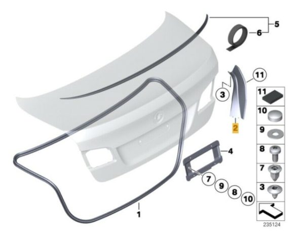 NEW GENUINE BMW 5 SERIES F10 09-17 REAR TRUNK RAIL DRIP TRIMS LEFT RIGHT SET - Image 2