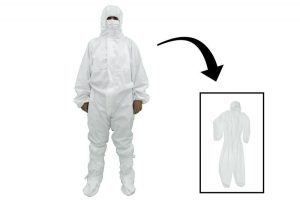 Coverall Overall Dustproof Workwear Jumpsuit Cotton and Polyethylene with Hood Washable size L, Waterproof, Washable