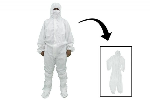 Coverall Overall Dustproof Workwear Jumpsuit Cotton and Polyethylene with Hood Washable size L, Waterproof, Washable