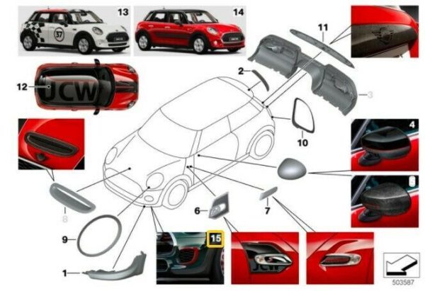 NEW OEM MINI F55 F56 F57 JCW FRONT REAR BUMPER CHILI RED STICKER KIT O/S N/S - Image 2