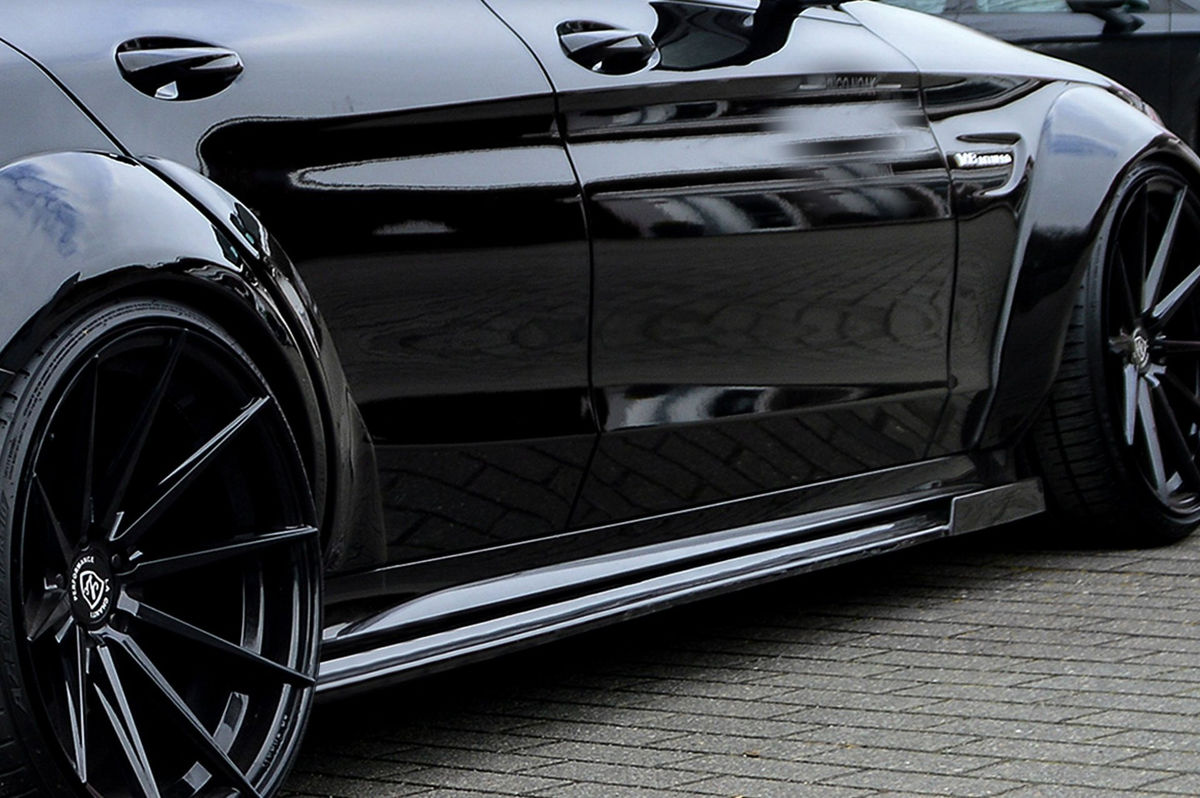Black Gloss Performance Side skirts addons / Blades / diffusers / sill covers with Wing For Mercedes C-Class C63AMG+S W205 15-21 - Image 3
