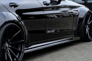 Black Gloss Performance Side skirts addons / Blades / diffusers / sill covers with Wing For  Mercedes C-Class C63AMG+S W205 15-21