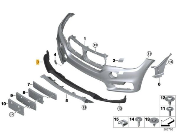 NEW GENUINE BMW X5 F15 FRONT BUMPER LOWER SCHWARZ TRIM PANEL WITH PDC 51117397413 - Image 2